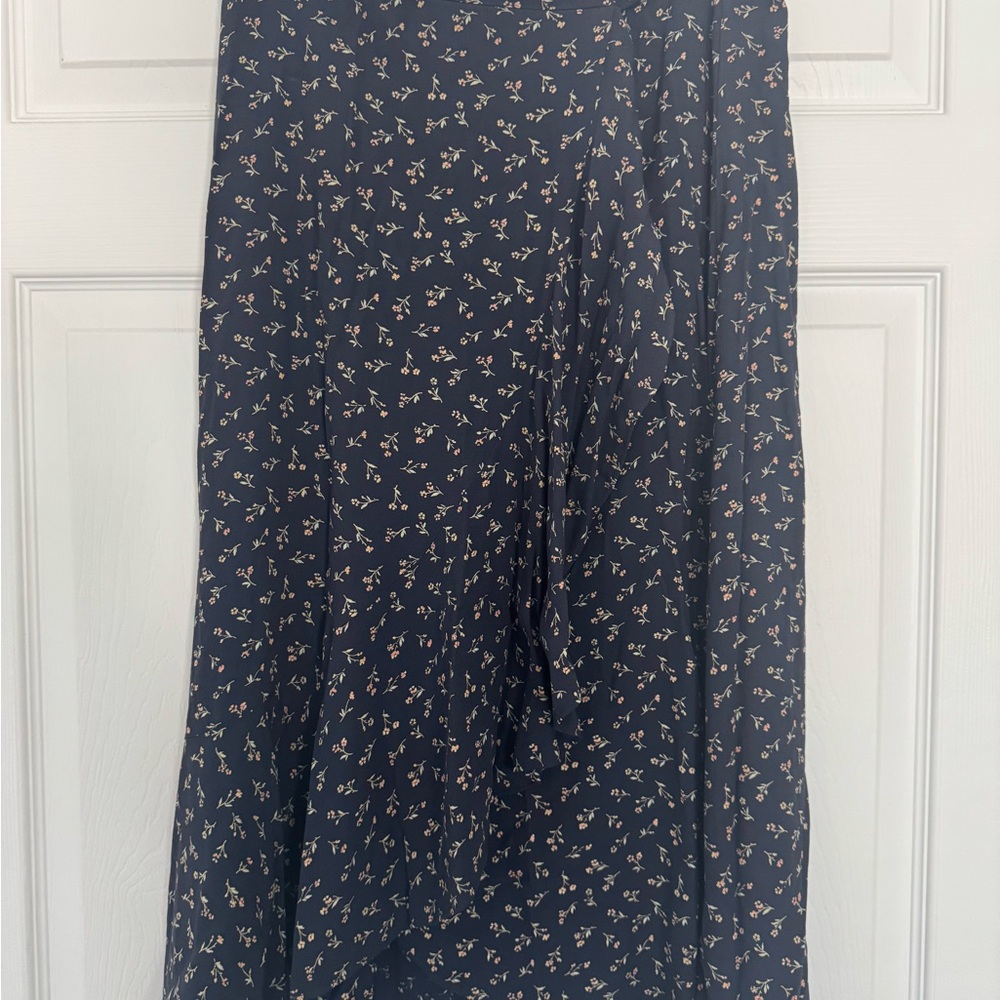 Madewell Navy Floral Mini Faux Wrap Skirt